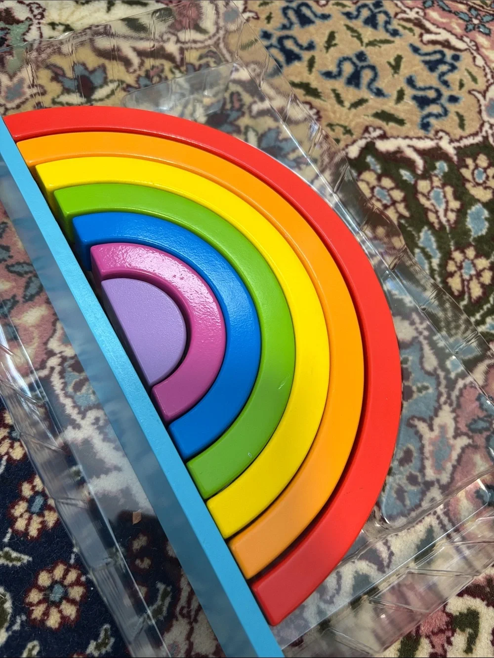 Rainbow Puzzle Stack & Learn Wooden Arch Set - Blue Box